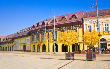 Debrecen, Macaristan - 31 Ekim 2015: Market Street (Macarca: Piac utca), ana caddenin şehirde Debrecen, Macaristan