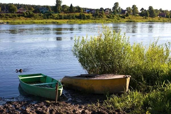 Twee Oude Vissersboten Met Sukhona Totma Rusland — Stockfoto