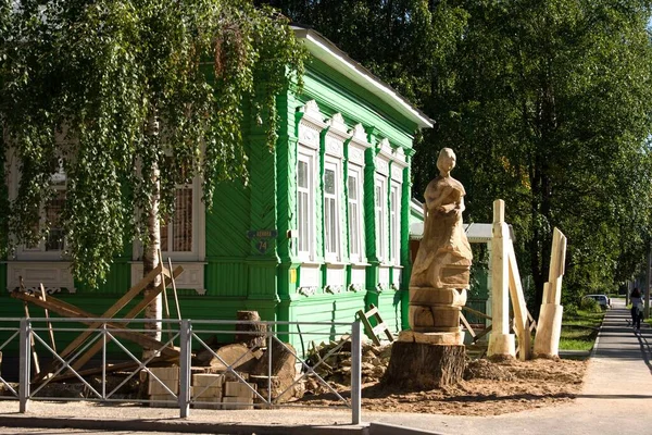 Totma Russia Agosto 2020 Nuove Sculture Legno Intagliato Lenina Totma — Foto Stock