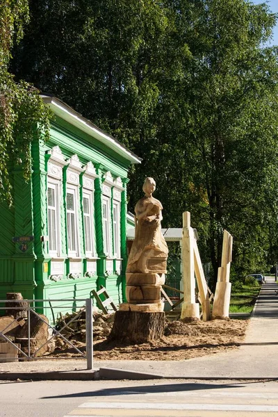 Totma Ryssland Augusti 2020 Nya Skulpturer Trä Leninagatan Totma Äldsta — Stockfoto