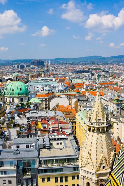 Aerial view of Vienna as seen from the Saint Stephan (Stephansdom) cathedral, Austria