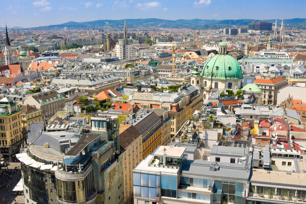 VIENNA, AUSTRIA - AUGUST 02, 2014: Aerial view of Vienna as seen from the Saint Stephan (Stephansdom) cathedral