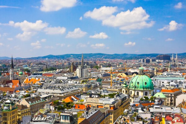 Aerial view of Vienna as seen from the Saint Stephan (Stephansdom) cathedral, Austria
