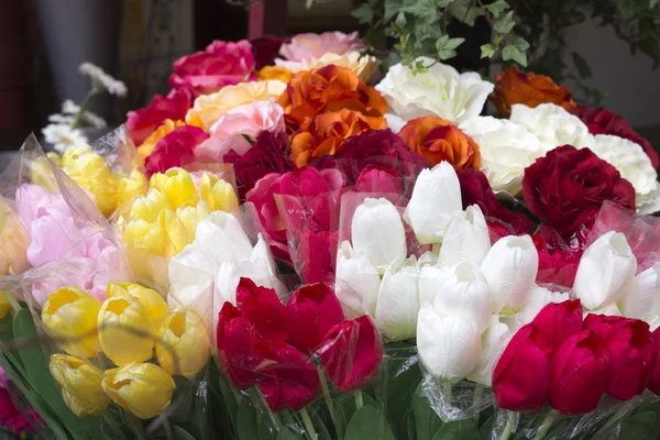 Des tulipes fraîches devant un fleuriste — Photo