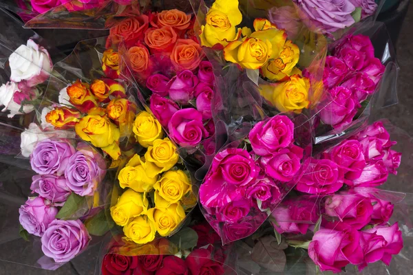 Свежие розы напротив цветочного магазина — стоковое фото