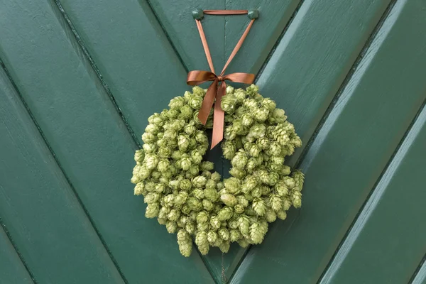 Decorative holiday wreath made out of hop vines — Stock Photo, Image
