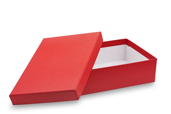 Beyaz zemin üzerine kırmızı açık bir karton kutu — Stok fotoğraf