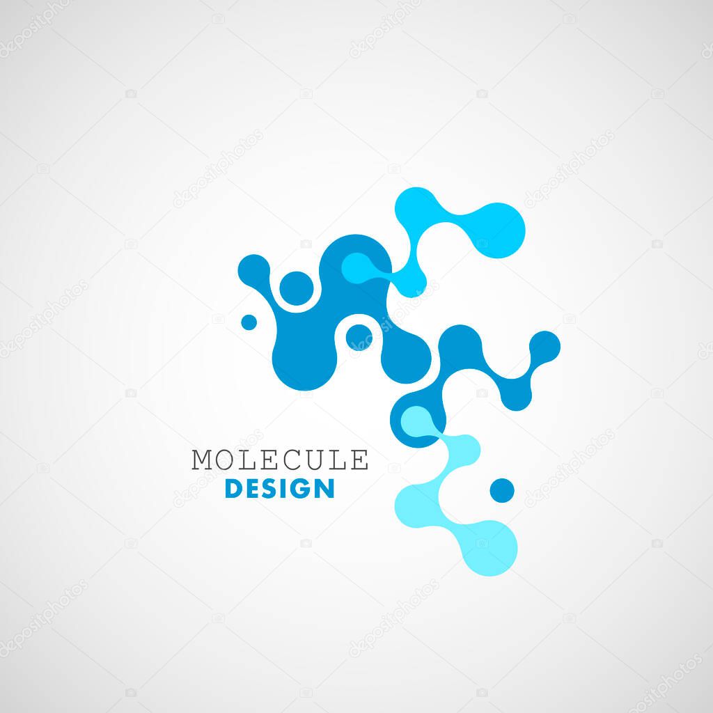 Abstract blue molecules on white background. Vector logo design elements