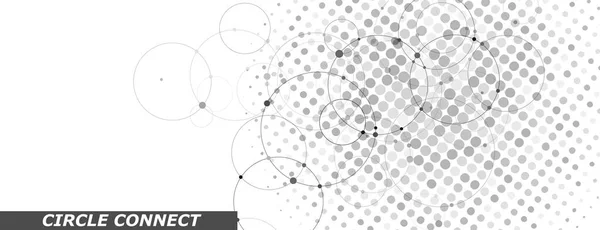 Cirkel verbinden in platte stijl. Halftone stippen achtergrond. Cirkel halftoon patroon. Vectordeksel — Stockvector