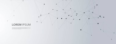 Çizgileri ve noktaları olan vektör molekülleri afiş arka planında siyah renk
