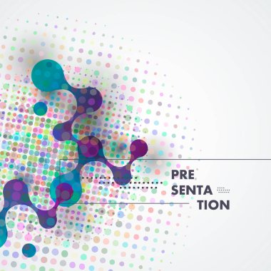 Beyaz zemin üzerinde parlak daireler çizen soyut mavi büyük moleküller. Modern logot simgesi DNA 'sı