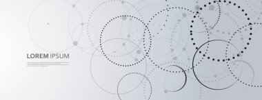Siyah noktalı daire yarım ton arka planda modern tarzda. İletişim ağı. Soyut arkaplan afişi. Modern vektör illüstrasyonu