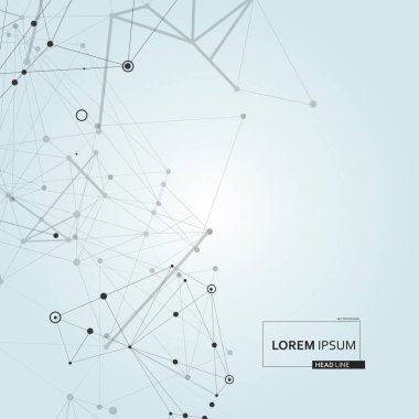 Soyut çokgen arkaplanı. Teknoloji çokgen bağlantısı. Örnek bilim tasarımı. Küresel atom çizimi. Vektör ağ çizgileri