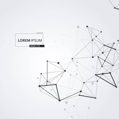 Çokgen arka plan, teknoloji tasarımı. Küresel atom çizimi. Vektör ağ çizgileri