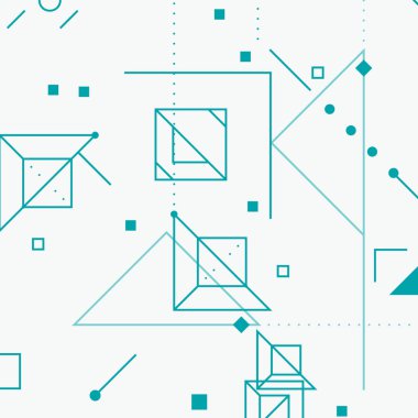 Geometrik şekiller şablon arka planı. Vektör soyut modern çizgi sanatı. Noktalar ve çizgilerle üçgen ve dikdörtgen kare şekiller.