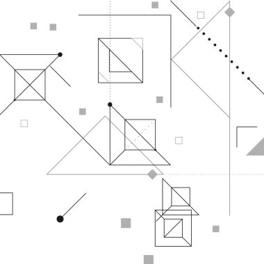 Geometrik şekiller şablon arka planı. Vektör soyut modern çizgi sanatı. Noktalar ve çizgilerle üçgen ve dikdörtgen kare şekiller.
