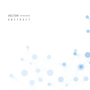 Analiz, yapay zeka ve bulut hesaplamasını temsil eden dağınık mavi daireler ve ağ benzeri yapılara sahip modern soyut arkaplan