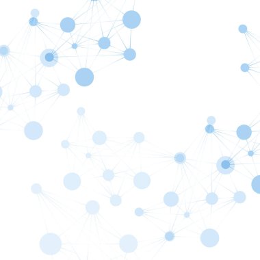 Birbirine bağlı mavi düğümler ve çizgiler, veri akışını ve modern iletişimi sembolize eden soyut teknoloji arka planı
