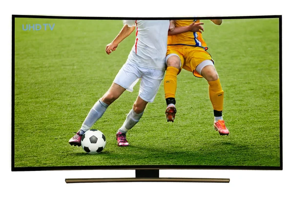 フットボールの試合のスマート テレビの翻訳を見てください。. — ストック写真