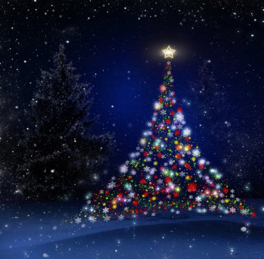 Noel ağacı! Benzersiz tekniği resim. Arka plan. 