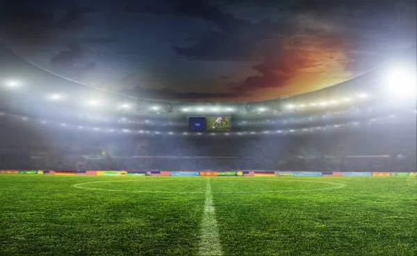 Soccer ball on the field of stadium — Stock Photo, Image
