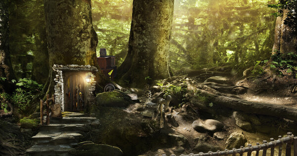 Fabulous, magical, mysterious forest where elves, gnomes and other fabular beasts live