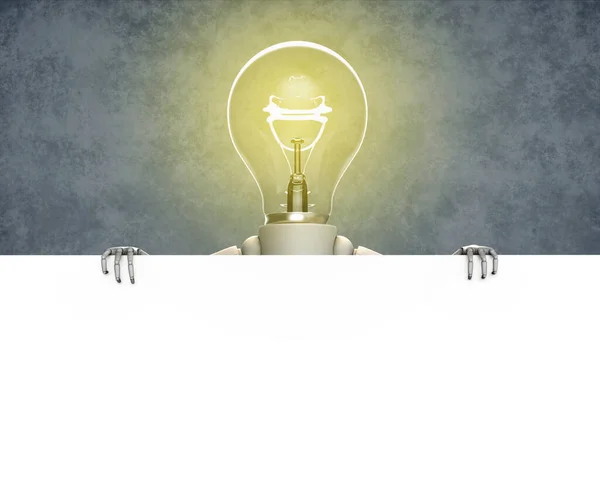 Front View Light Bulb Character Lit Bulb Holding Front Him — Stock Photo, Image