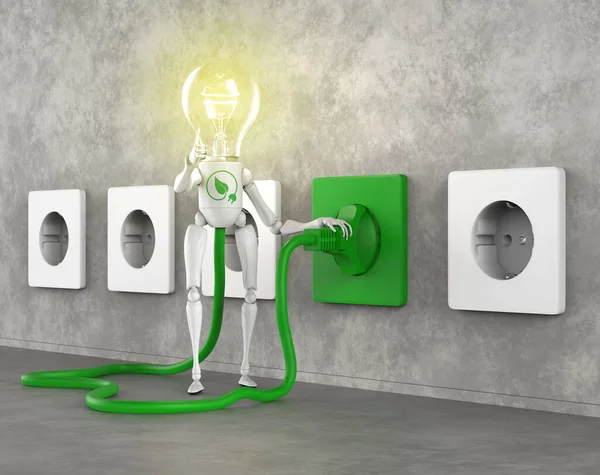 Характер Лампочки Дает Одобрение Зеленую Энергию Большим Пальцем Вверх Стоя — стоковое фото