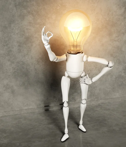 Lamp character shows the ok — Stock Photo, Image