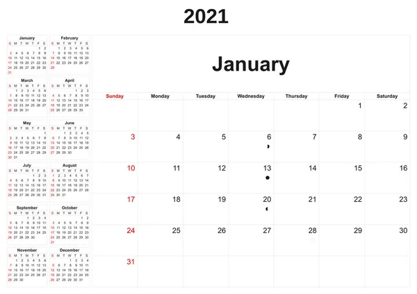 白を背景にした2021年暦 — ストック写真