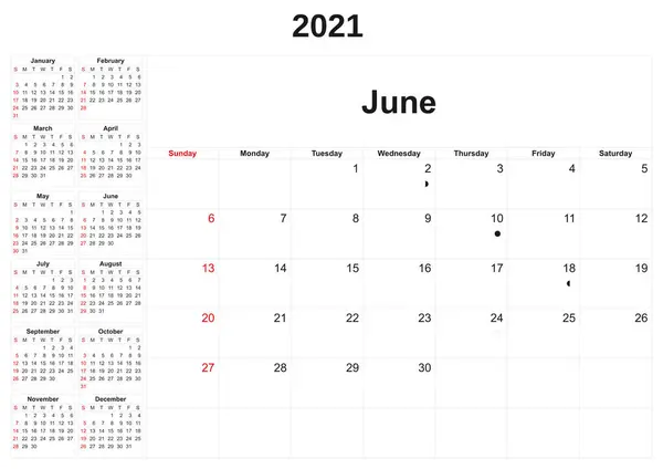 Calendário Anual 2021 Com Fundo Branco — Fotografia de Stock