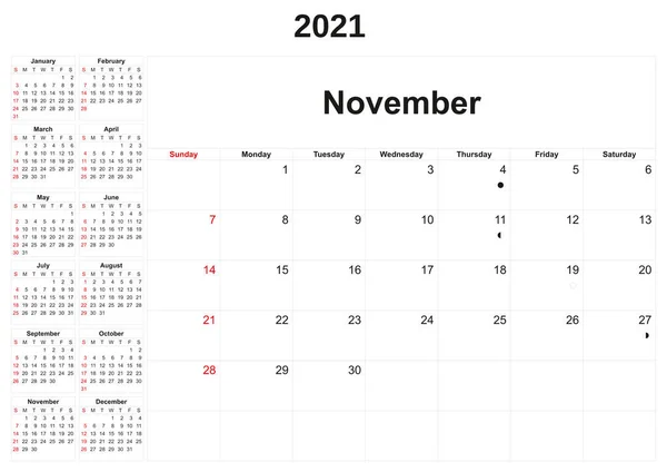 Calendário Anual 2021 Com Fundo Branco — Fotografia de Stock