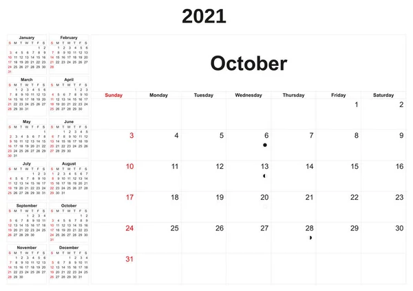 2021 Annual Calendar White Background — Stock Photo, Image