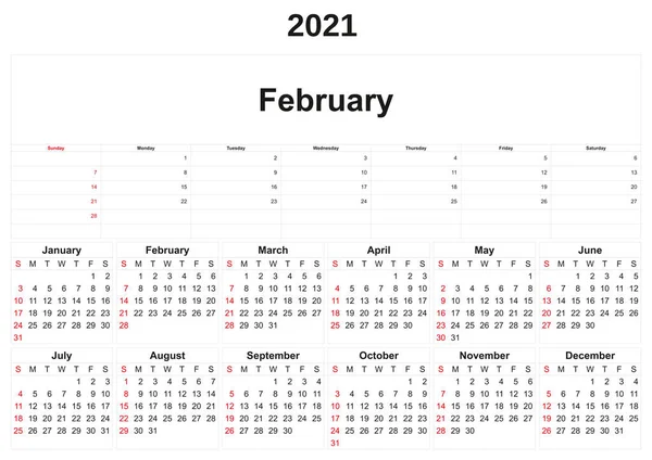 Ежегодный Календарь 2021 Года Белом Фоне — стоковое фото