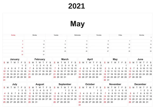 Calendário Anual 2021 Com Fundo Branco — Fotografia de Stock