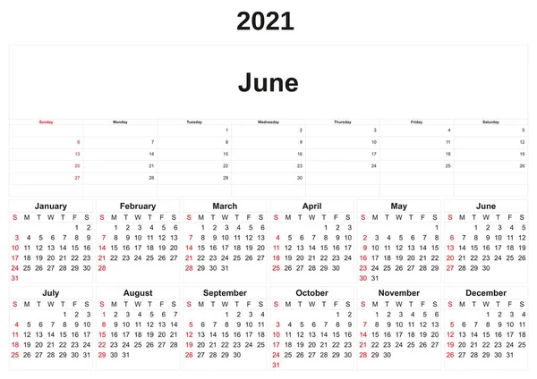 Ein Jahreskalender 2021 Mit Weißem Hintergrund — Stockfoto