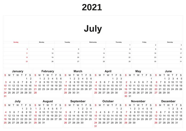 白を背景にした2021年暦 — ストック写真
