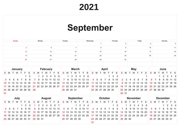 Calendario Anual 2021 Con Fondo Blanco —  Fotos de Stock