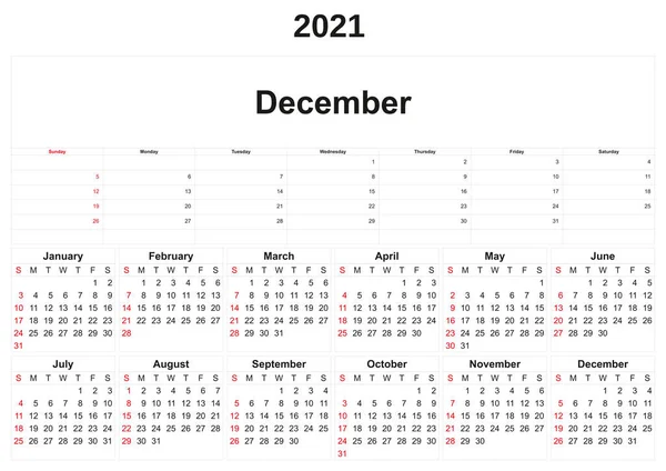 Ετήσιο Ημερολόγιο 2021 Λευκό Φόντο — Φωτογραφία Αρχείου