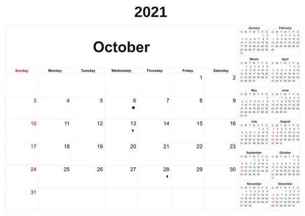 Calendario Anual 2021 Con Fondo Blanco —  Fotos de Stock