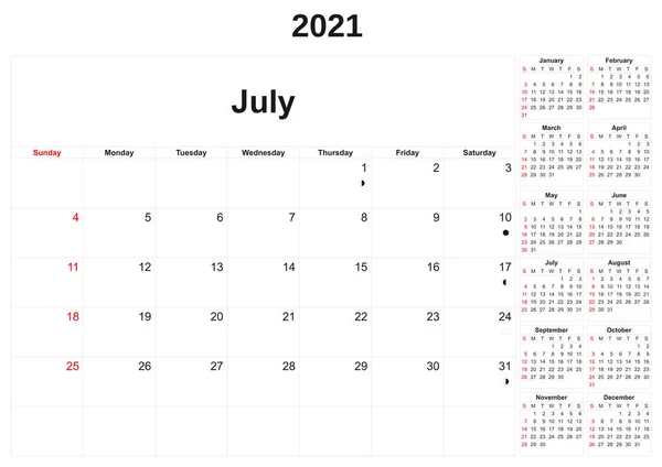 Calendário Anual 2021 Com Fundo Branco — Fotografia de Stock