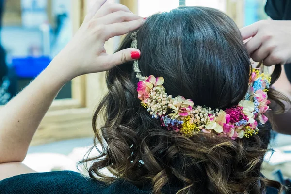 Peinado Boda Para Novia Día Boda —  Fotos de Stock