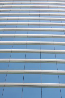 blue glass wall of office building
