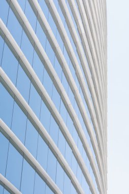 blue glass wall of office building