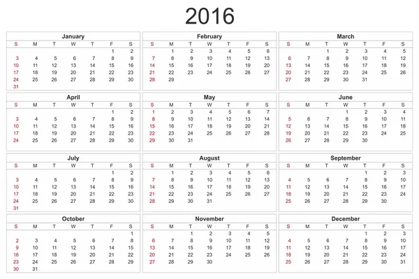 Calendar for 2016 on White Background — Stock Photo, Image