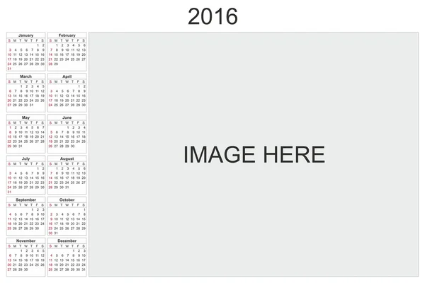 Kalendář pro 2016 na bílém pozadí — Stock fotografie