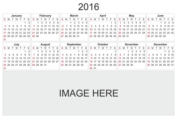 Calendar for 2016 on White Background — Stock Photo, Image