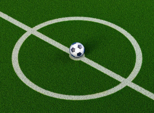 Fußball Der Mitte Eines Fußballfeldes Rendering — Stockfoto