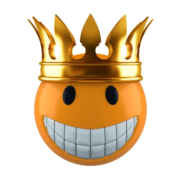 Geel Emoji Bol Met Gouden Kroon Renderen — Stockfoto