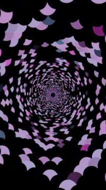 Yaprak şeklindeki elementlerin ritmik spiralde dönmesiyle oluşan soyut animasyon tüneli. Derinlik, tekrarlama ve organik geometriye sahip hipnotik dijital hareket arka planı, meditasyon, yaratıcılık, örüntü tasarımı ve iç içe geçmiş görsel kavramlar için ideal.